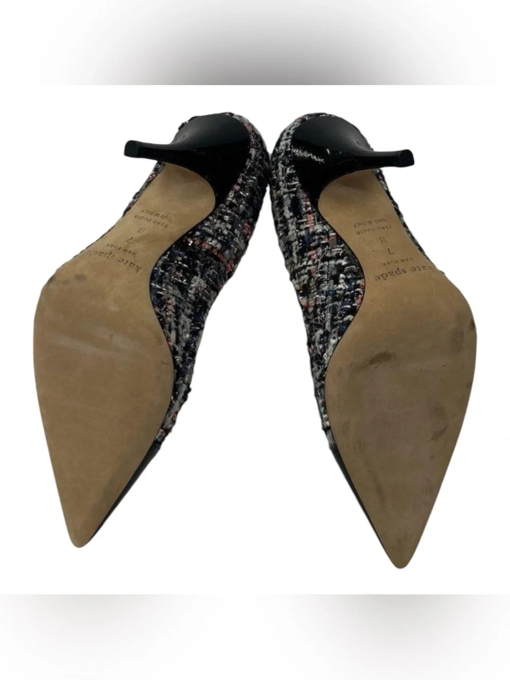 kate spade Tweed Pointed Pump with Black Patent Toe